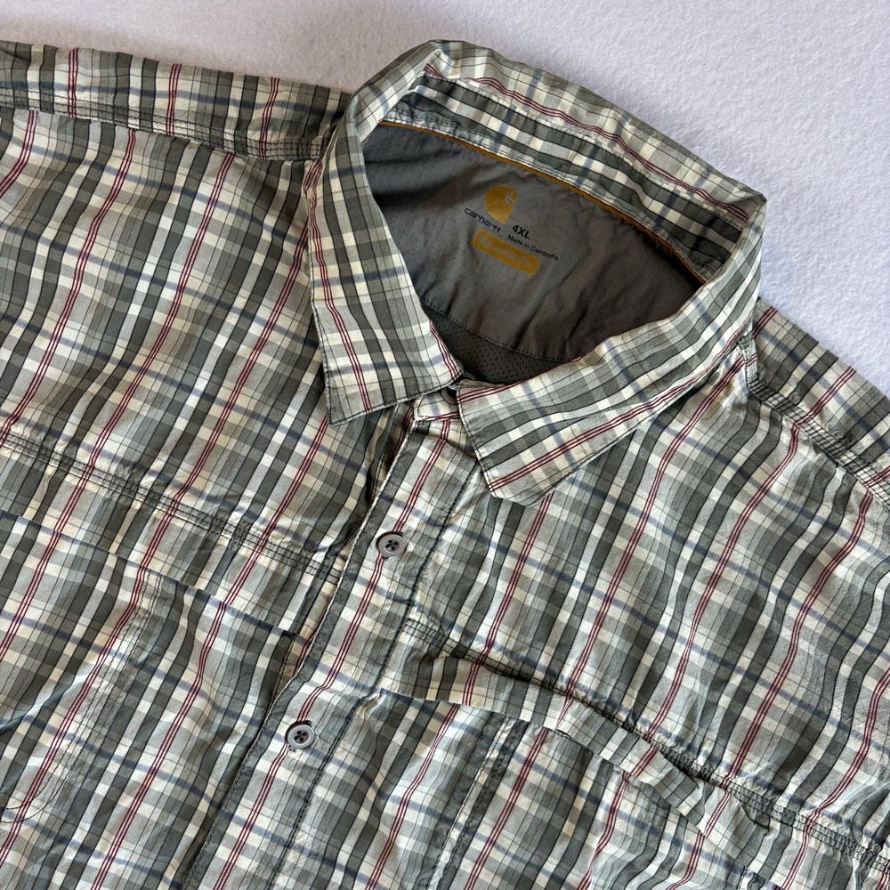 Carhartt Force Fishing Shirt Mens 4XL Gray White Red Plaid Relaxed Fit Vented